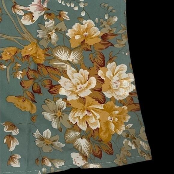 Shein Floral Printed Notched Neck Blouse Cadet Blue Medium - Picture 2 of 10